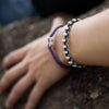 White Andes Dark Blue macrame artisan bracelets on wrist