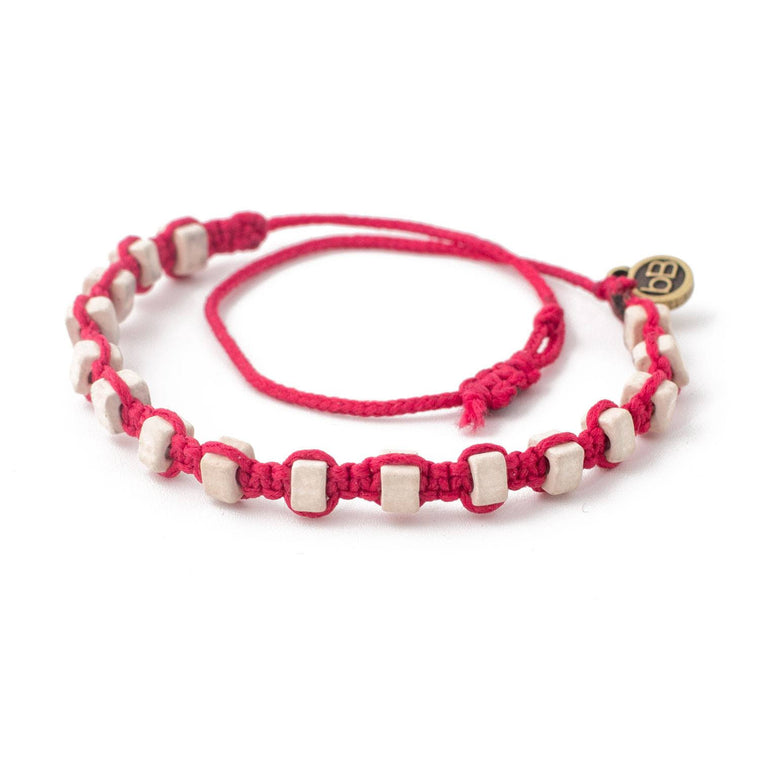 White Andes Strawberry Pink macrame artisan bracelets cover