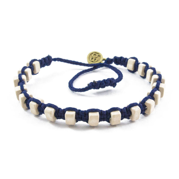 White Andes Dark Blue macrame artisan bracelets cover