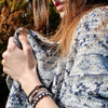White Andes Dark Blue macrame artisan bracelets lifestyle